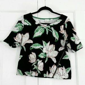 Anthropologie Floral Top with Asymmetric Side Zip